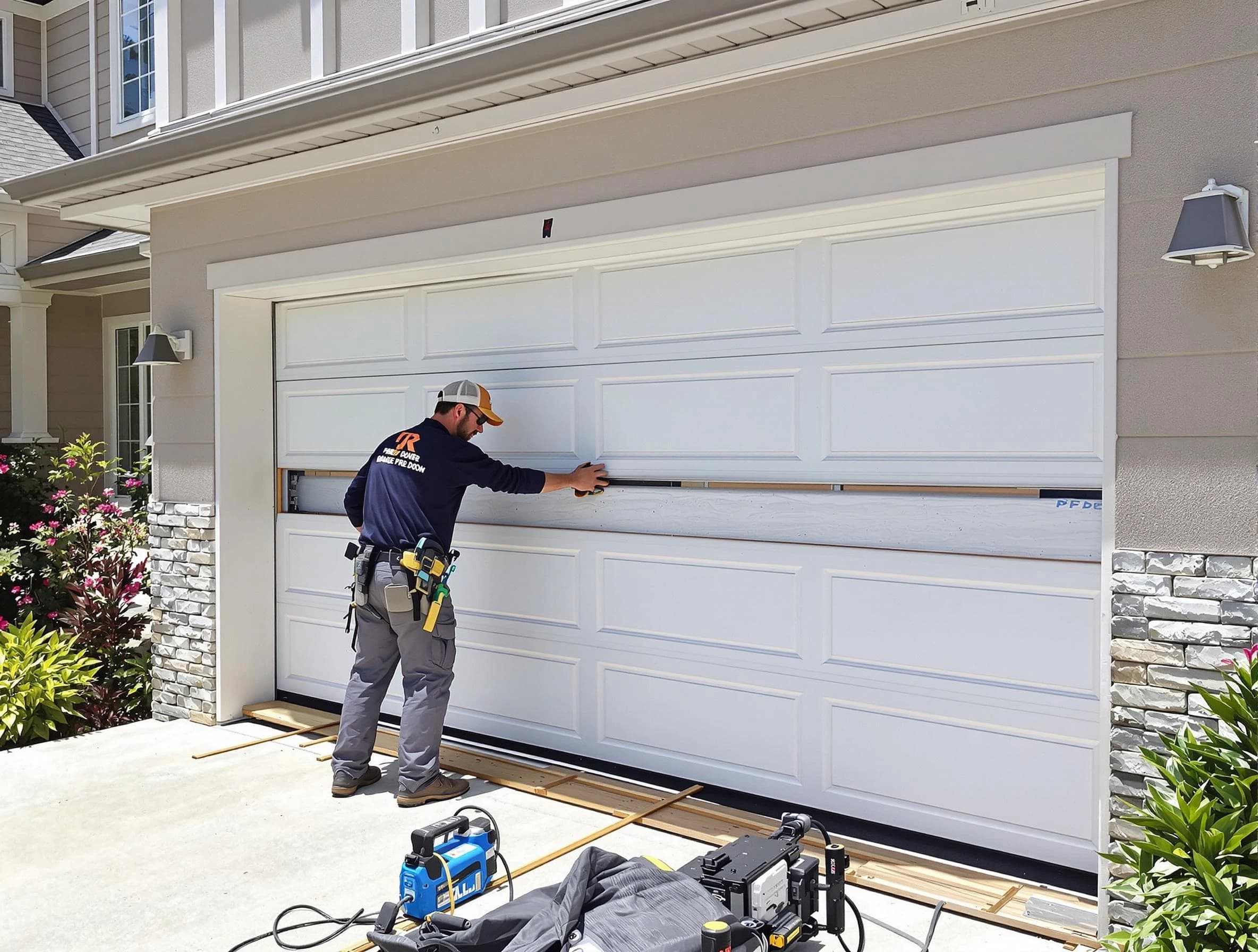 Erie Garage Door Repair team performing complete garage door replacement at Erie residence