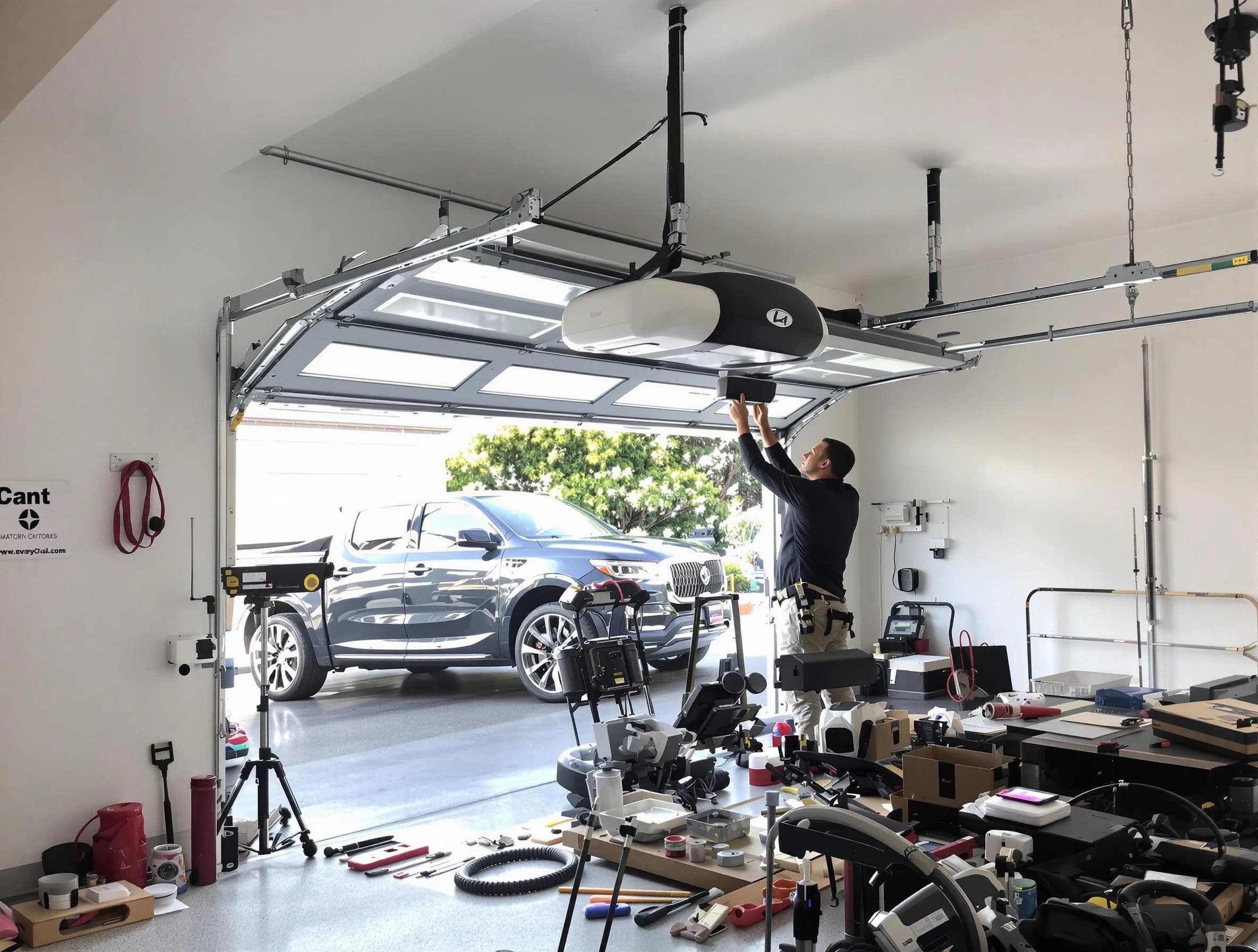 Erie Garage Door Repair specialist installing smart garage door opener system in Erie home