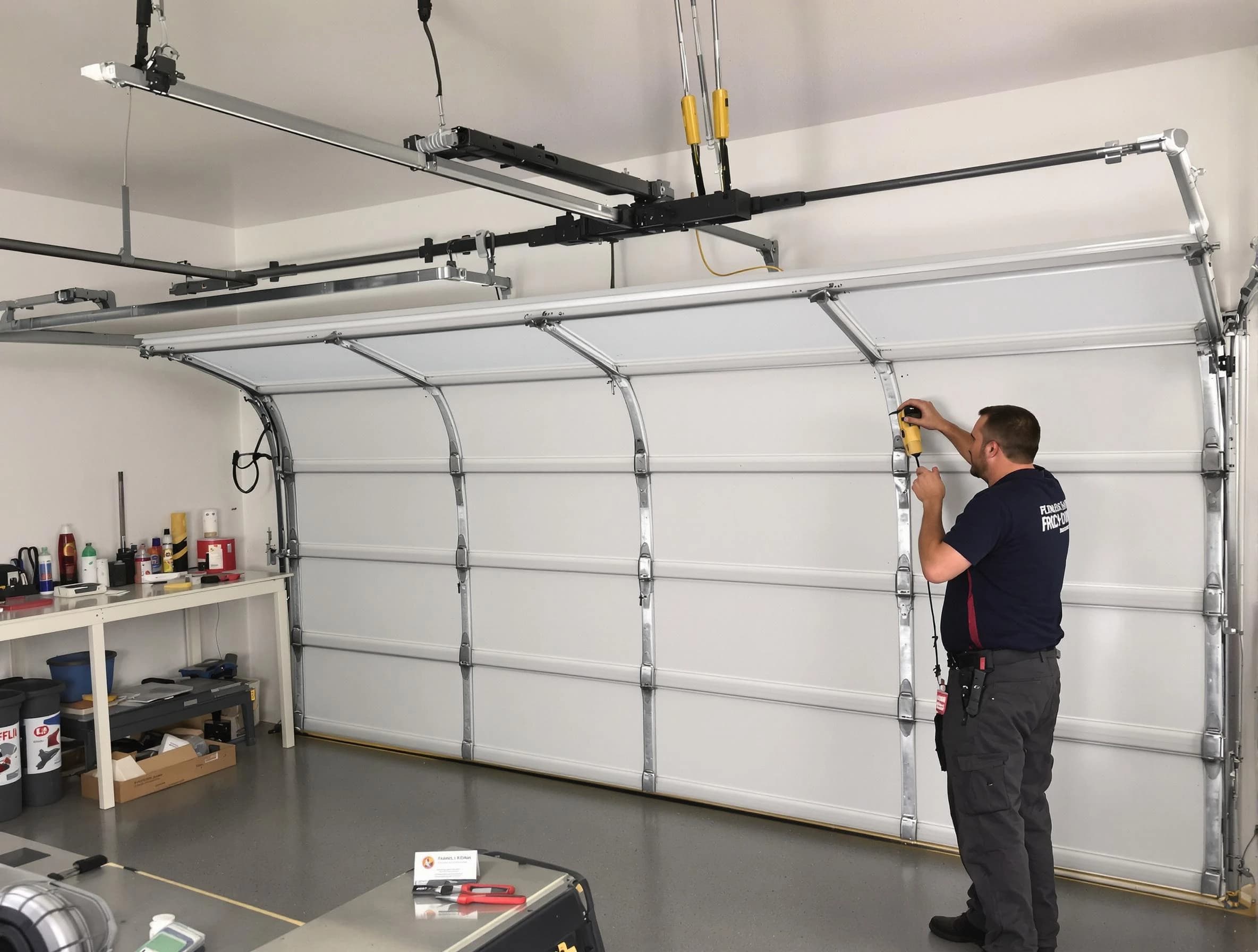 Erie Garage Door Repair certified technician performing overhead door system repair in Erie