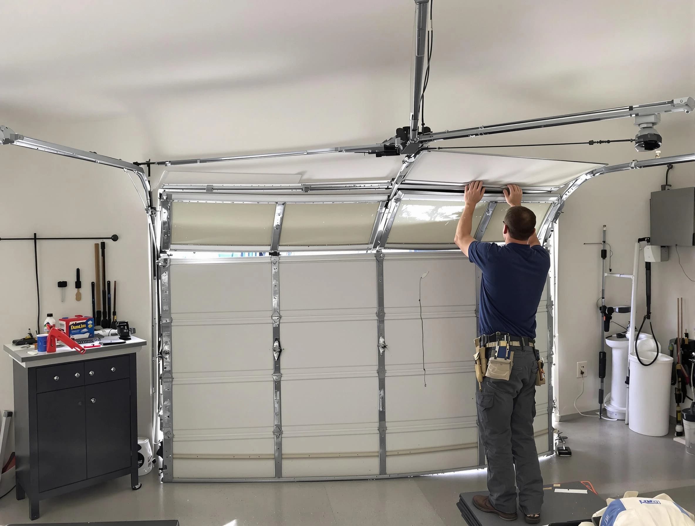 Erie Garage Door Repair specialist performing precise section replacement on Erie garage door