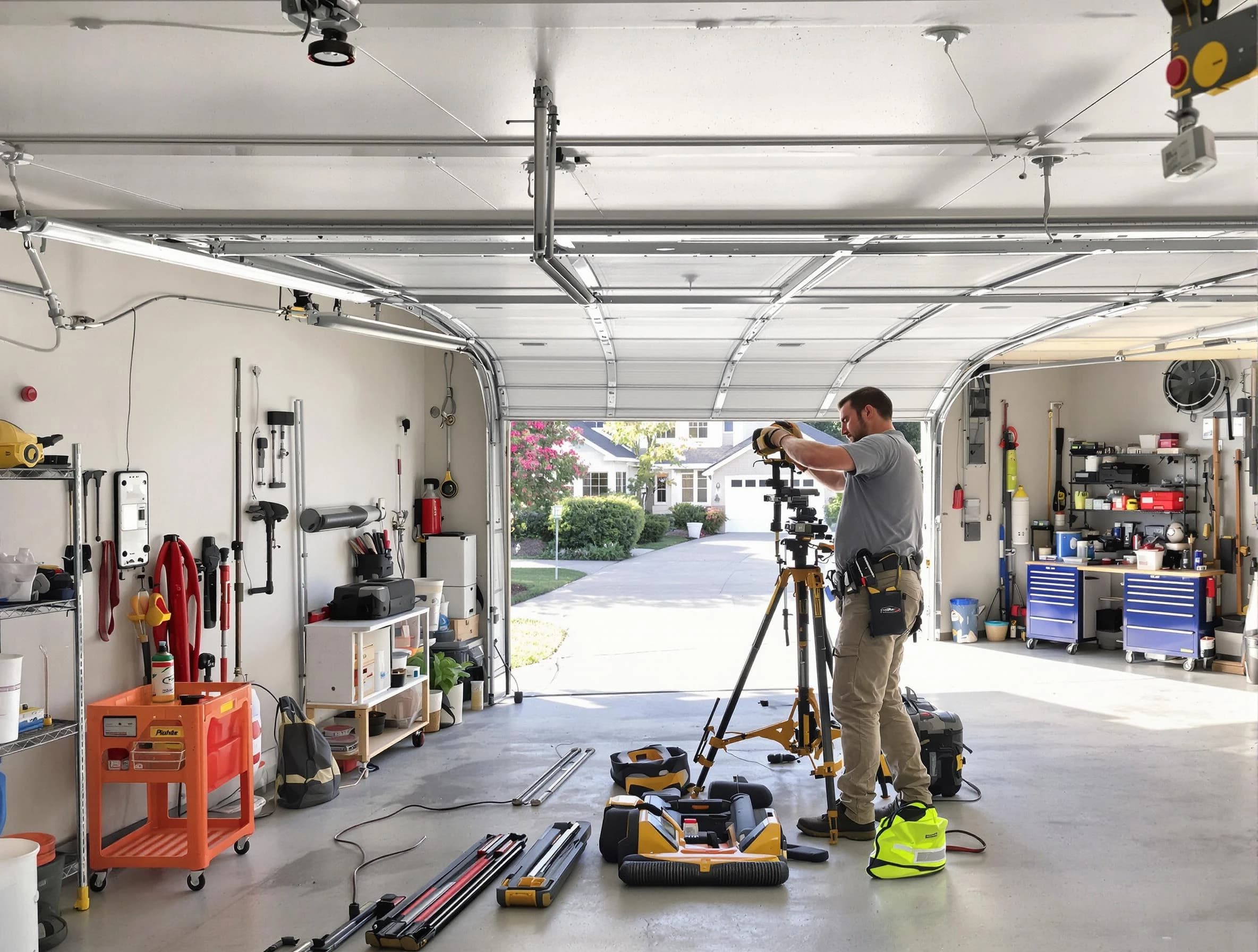 Erie Garage Door Repair specialist performing laser-guided track alignment in Erie
