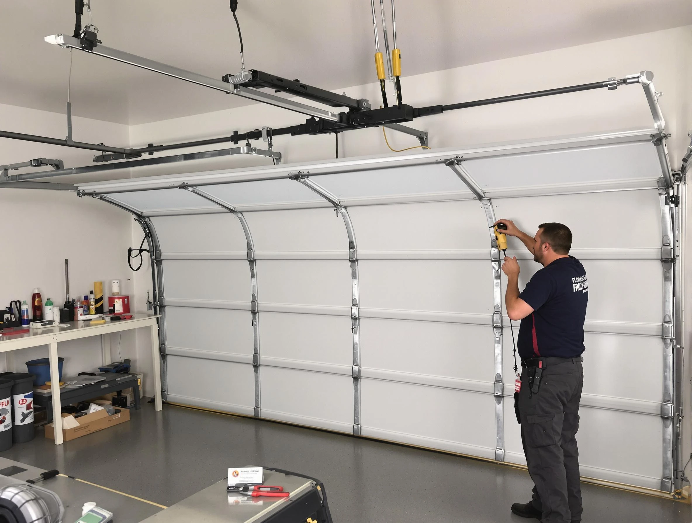Erie Garage Door Repair certified technician performing overhead door system repair in Erie